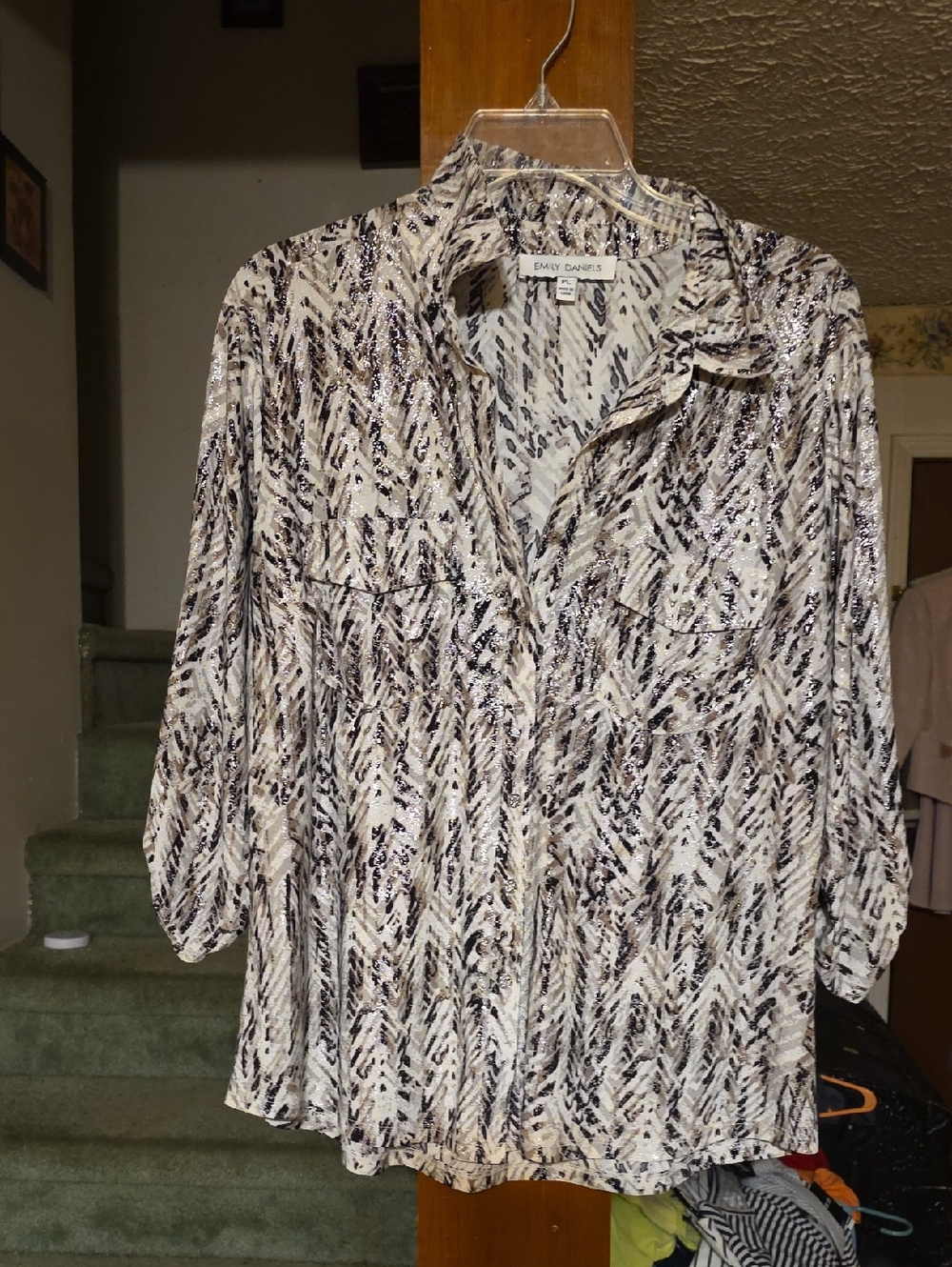 Emily Daniels Cream & Black Printed Button-Down Blouse